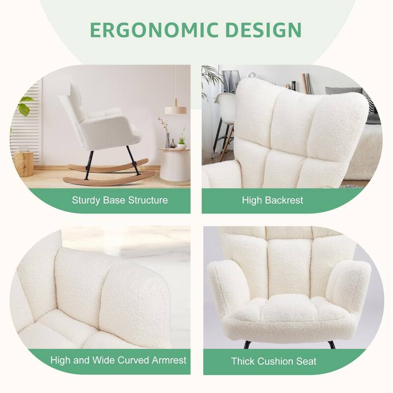 Rossetta Teddy Upholstered Thick Glider Accent Rocker with High Backrest and Sturdy Frame