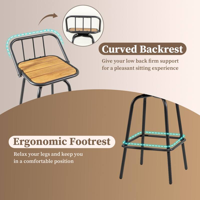 Gymax 2PCS 27.5'' Heavy-duty Metal Frame Bar Height Chairs w/ Footrest
