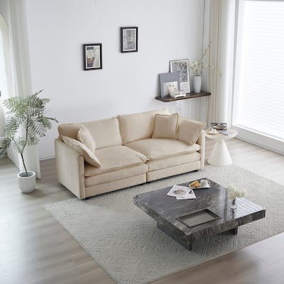 2-Seat Beige Chenille Loveseat Sofa with 4 Cushions, Deep Seat Sofa for Living Room, Modern Upholstered Couch