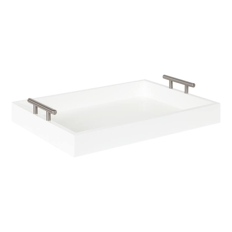 Kate and Laurel Lipton Metal Handle Decorative Tray - 16.5x12.25x3.25 - White/Silver