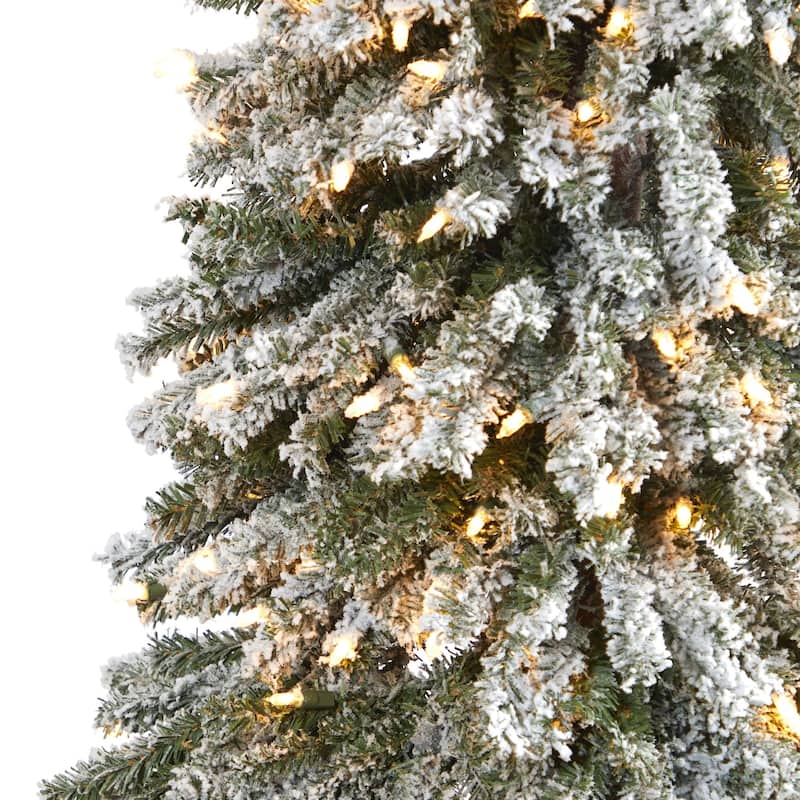 7' Pre-Lit Flocked Grand Alpine Artificial Christmas Tree, Clear LED Lights - 7 Foot