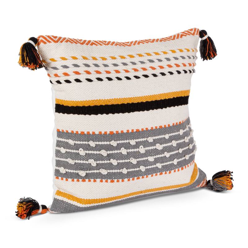 18 in W Ivory, Black, & Gold Woven Square Throw Pillow