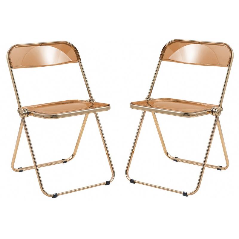 Lawrence Modern Foldable Transparent Acrylic Gold Chrome Folding Chair for Multipurpose Spaces Set of 2 - 30" - Tangerine