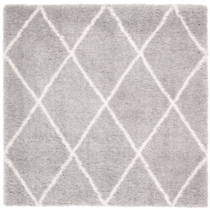 SAFAVIEH Fontana Shag Gurli Trellis 2-inch Thick Rug - 6'7" Square - Grey/Cream