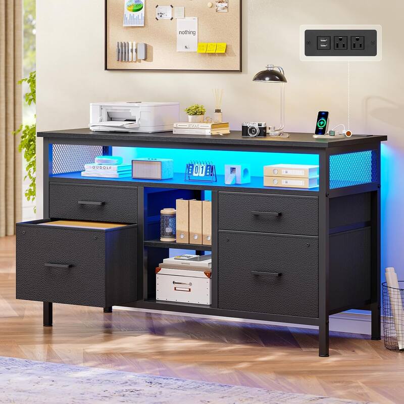 4 Drawer Lateral File Cabinet Open Storage Shelf Fabric Lateral Filing Cabinet
