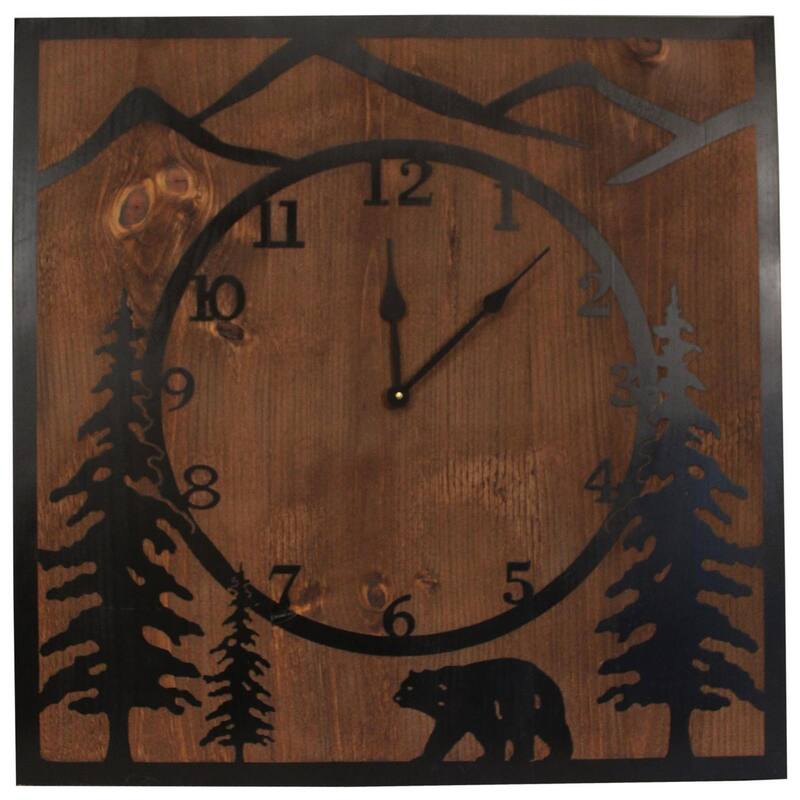 Rustic 30" Square Wall Clock - Bear
