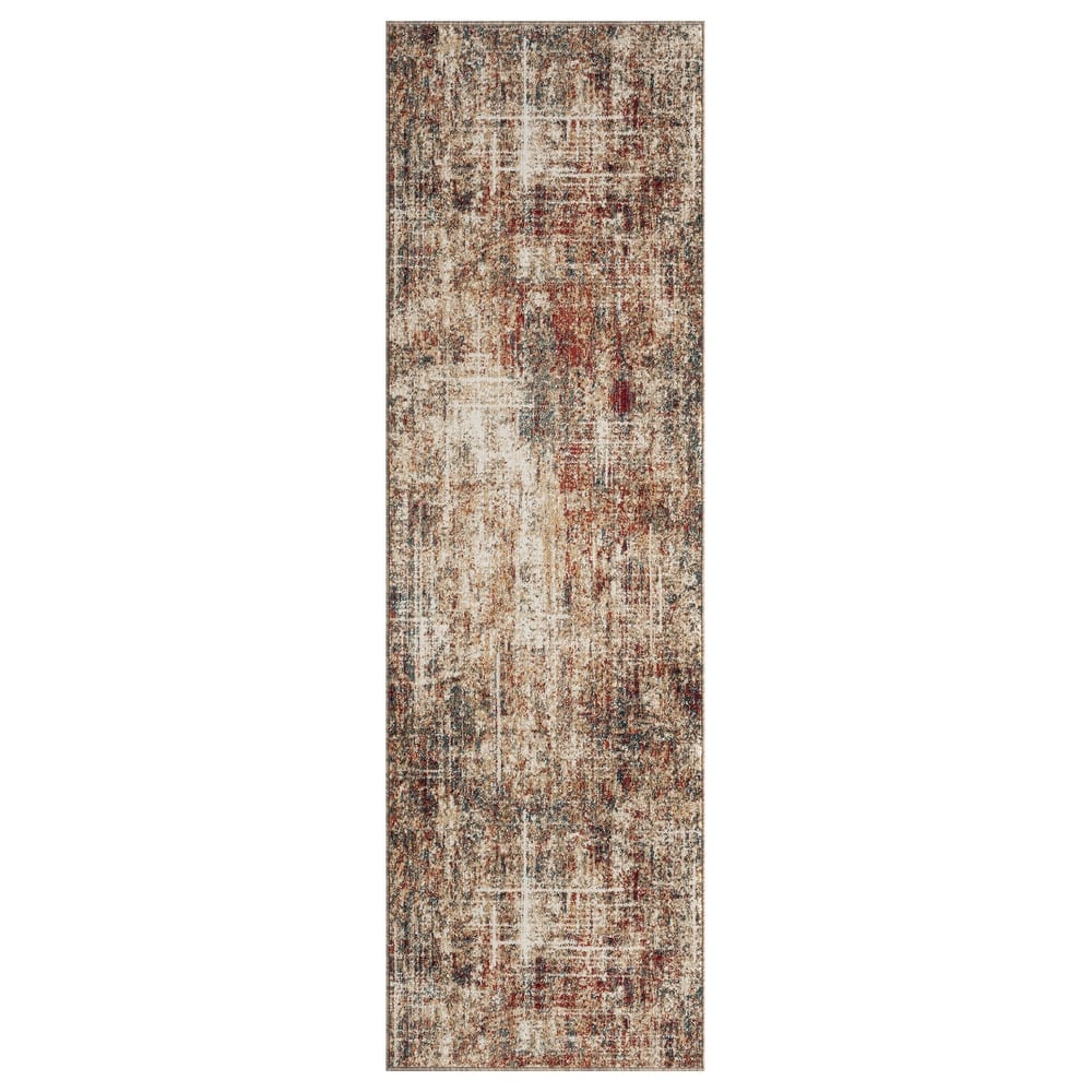 Porch & Den Delta Distressed Ivory / Crimson Abstract Area Rug
