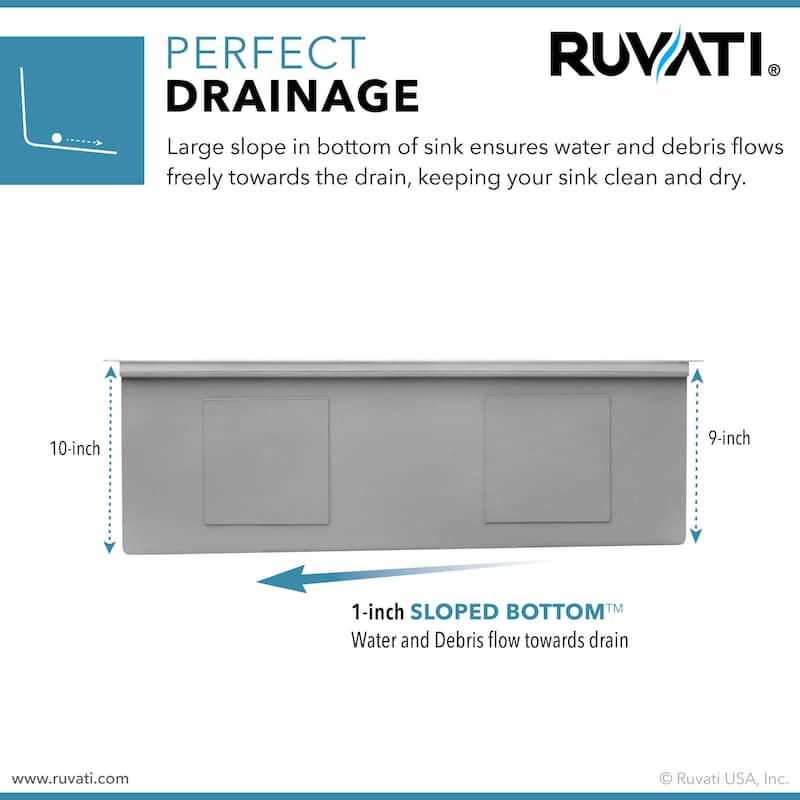 Ruvati 36-inch Workstation Slope Bottom Offset Drain Undermount 16 Gauge Kitchen Sink - RVH8596 - 36" x 19″