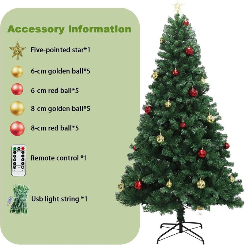 7Ft Prelit Artificial Christmas Tree Xmas Tree with Lights Balls and Sturdy Metal Base - N/A