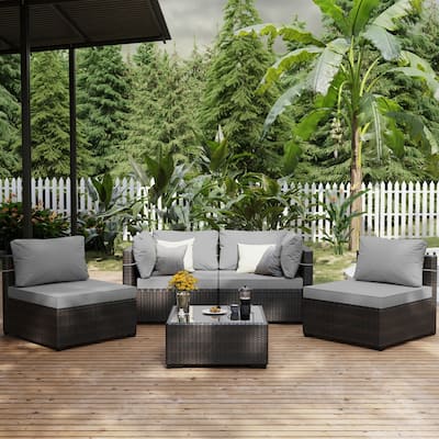 Patio Watcher 5-Piece Wicker Patio Conversation Set with Cushions