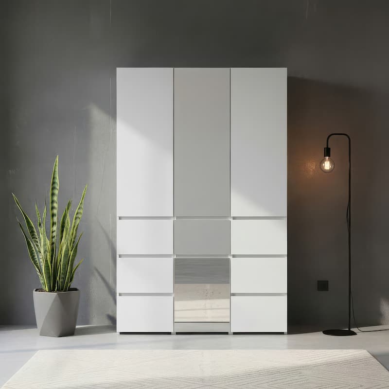 Elise Modular Wood Closet System with Mirror in White - 47.1"D x 17.72"W x 70.9"H