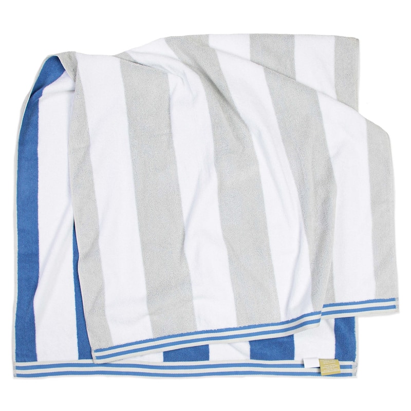 Aston & Arden Striped Reversible Oversized Beach Towel - 35x70 - Grey/Blue