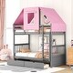 preview thumbnail 1 of 7, Gray+Pink Twin Over Twin Solid Pine Wood House-Shaped Bunk Bed with Tent, Drawers, Convertible to 2 Beds Gray+Pink
