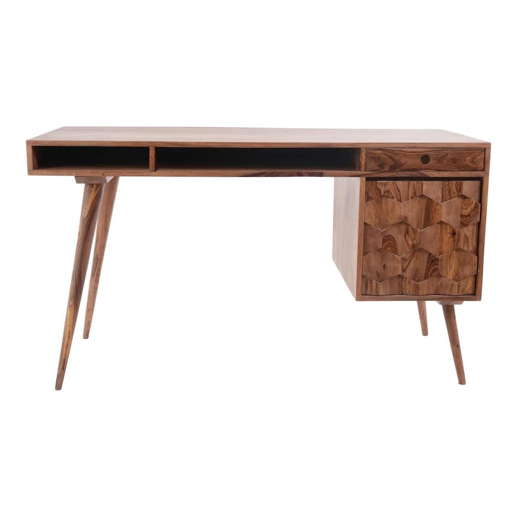 Modern Coastal Desk - Wood & Metal Office Writing Desk - Adjustable Height Executive Desk