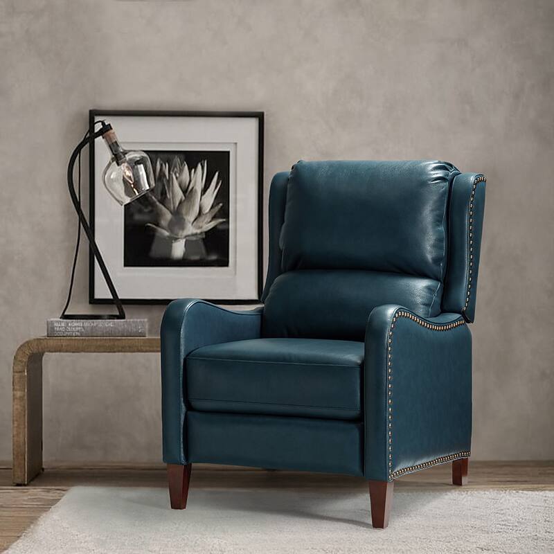 Brigida Cigar Genuine Leather Pushback Recliner with Nailhead Trim by HULALA HOME - TURQUOISE