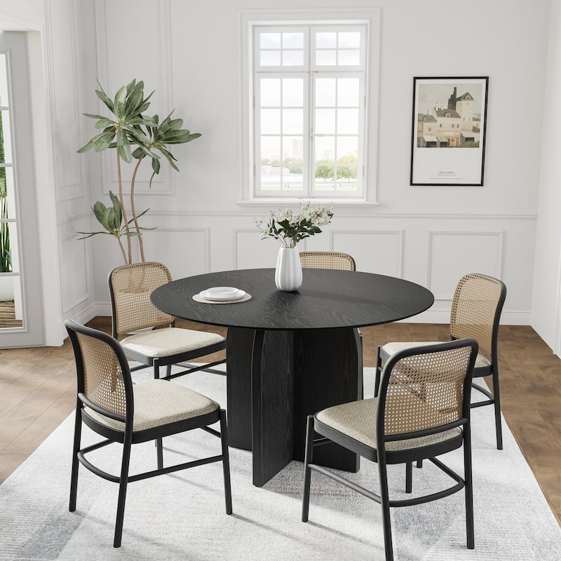 Solid Wood Round Dining Table with Finish and Elegant Arched Legs for Modern Dining Rooms & Kitchens