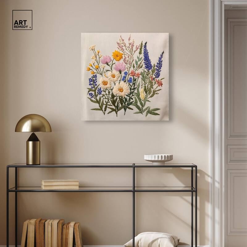 Needlepoint Prairie Posy Canvas by Art Remedy, Gallery Wrapped