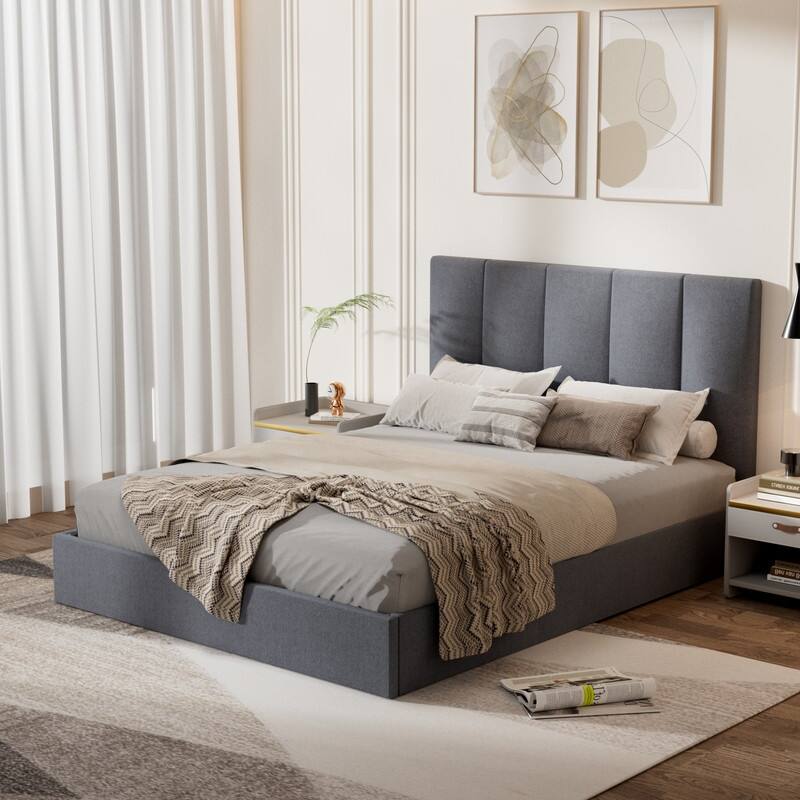 Modern Upholstered Lift-Up Storage Platform Bed with Headboard