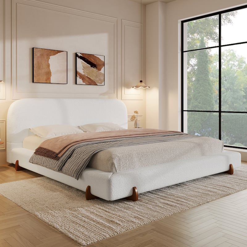 Christopher Knight Home - Verona Unique Design Modern Upholstered Bed Frame with Wood Legs and Headboard - White. - California King