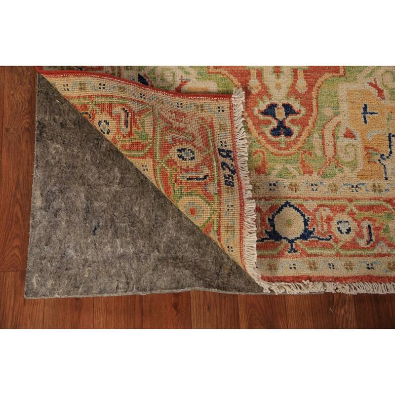 Orange & Green Heriz Serapi Vegetable Dye Rug Handmade Wool Carpet - 3'1"x 5'0"