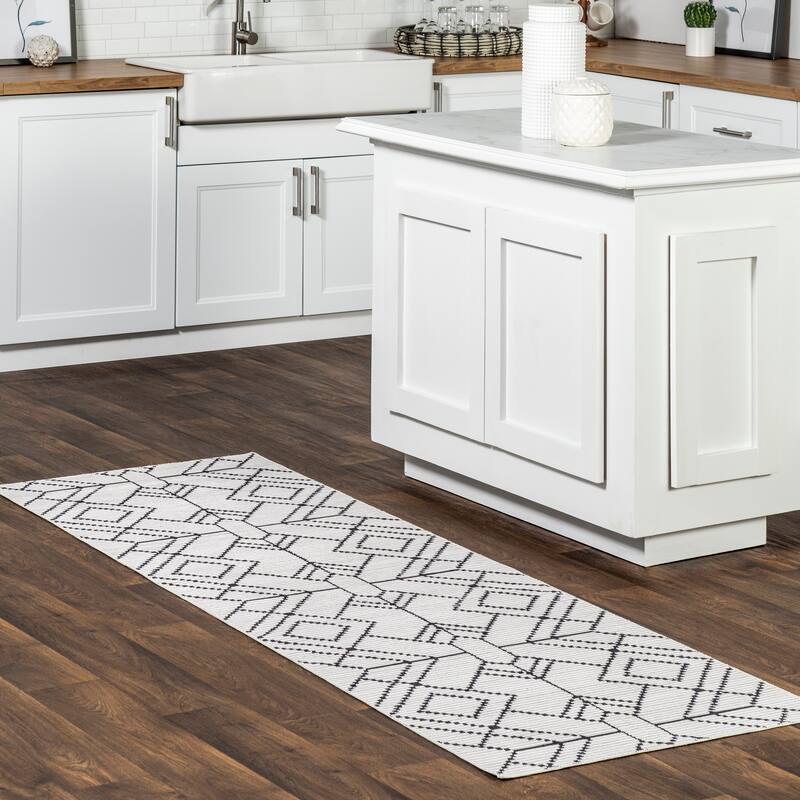 Nuloom Echo SpinClean Multi Diamond Machine Washable Area Rug - 2'6" x 8' Runner - Ivory - Runner