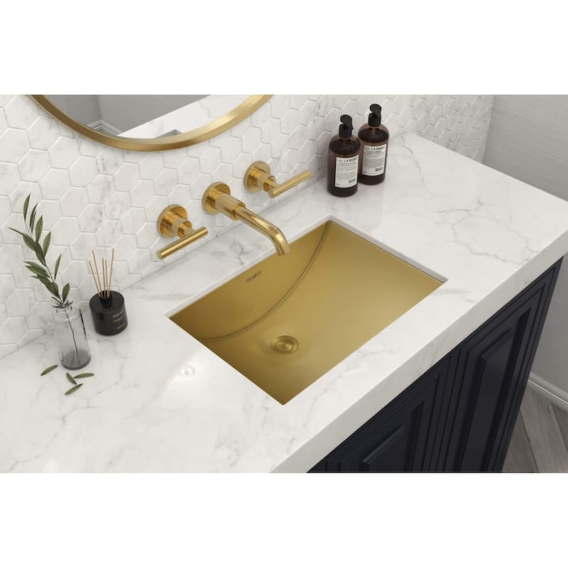 Ruvati 30 x 14 inch Brushed Gold Polished Rectangular Bathroom Sink Undermount - RVH6120GG