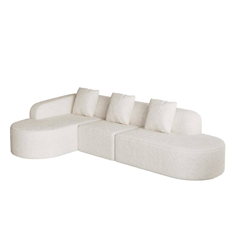 111.8-inch L-shaped curved modular sofa, modern design featuring lychee-textured long-pile polyester fabric, curved backrest