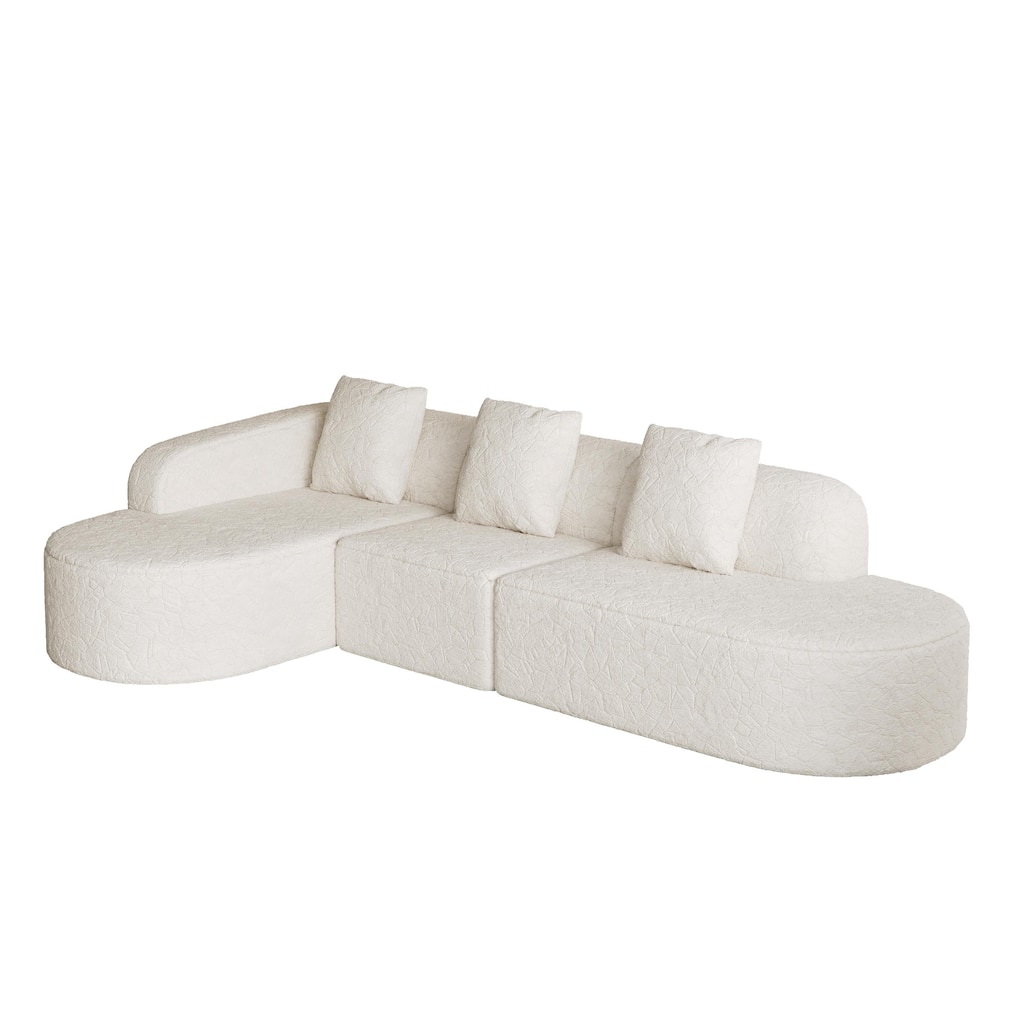Curved Modular Sofa with Chaise Lounge, Full Compression Upholstered Boneless Sofa, Corner 3 Seater Sofa with 3 Pillows