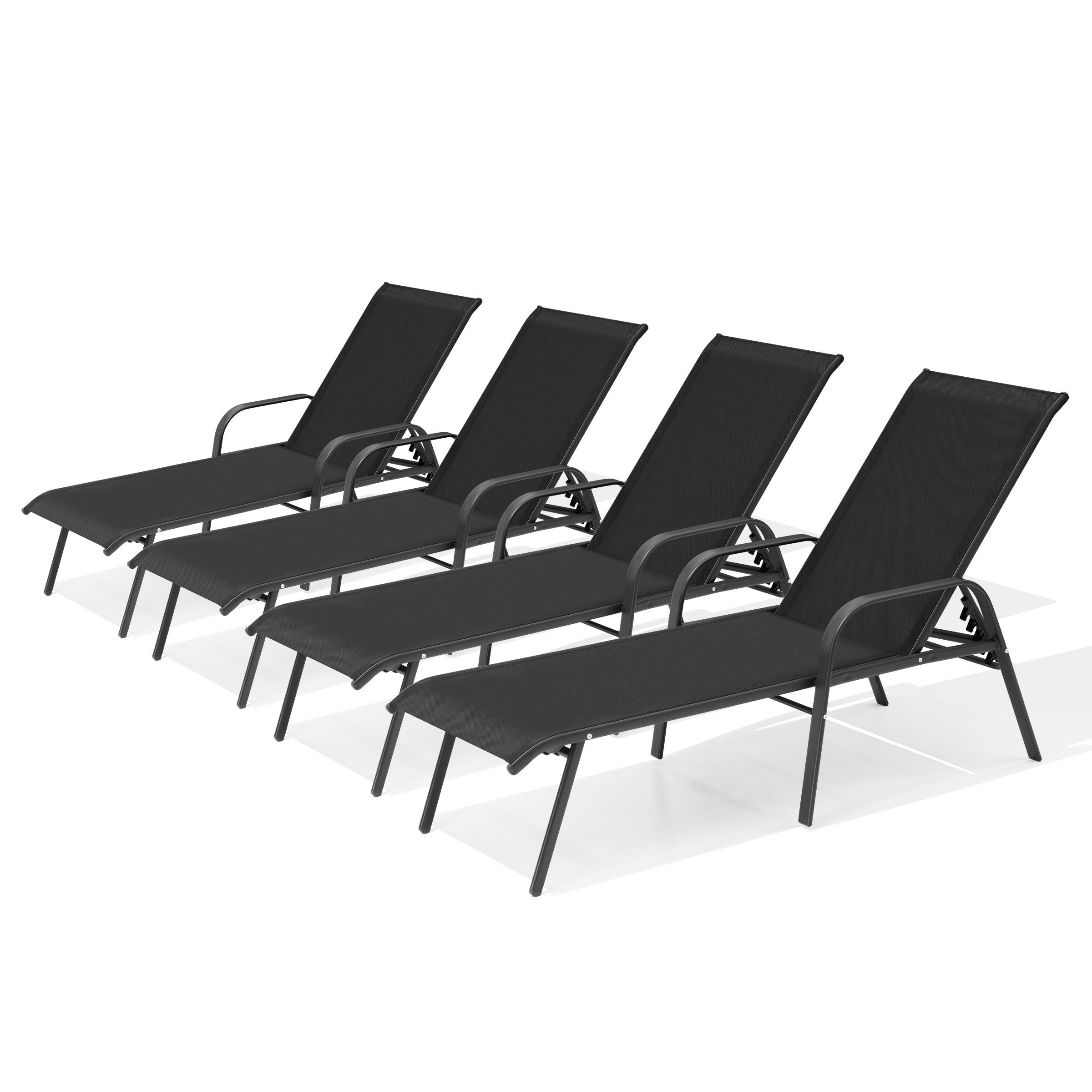 Set of 4 Lounge Chairs Outdoor Chaise Lounge with Arms and Adjustable Back