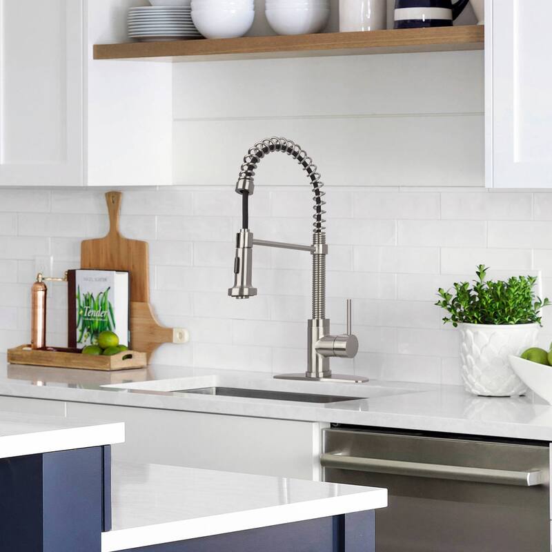 Pre-Rinse Spring Kitchen Faucet, Single Handle High Arc with Pull Down Sprayer