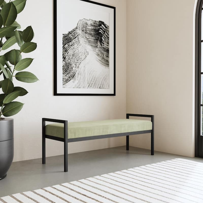 HomePop Modern Metal Bench - Light Sage Green Velvet