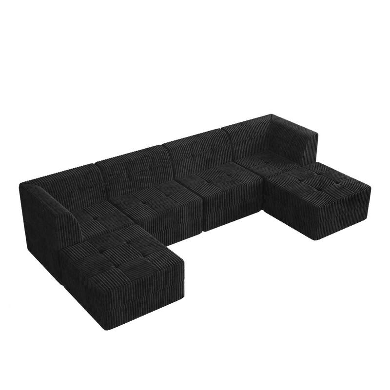 130.32" Corduroy U-shaped Modular Sectional Sofa with Wider Arms and Backrests