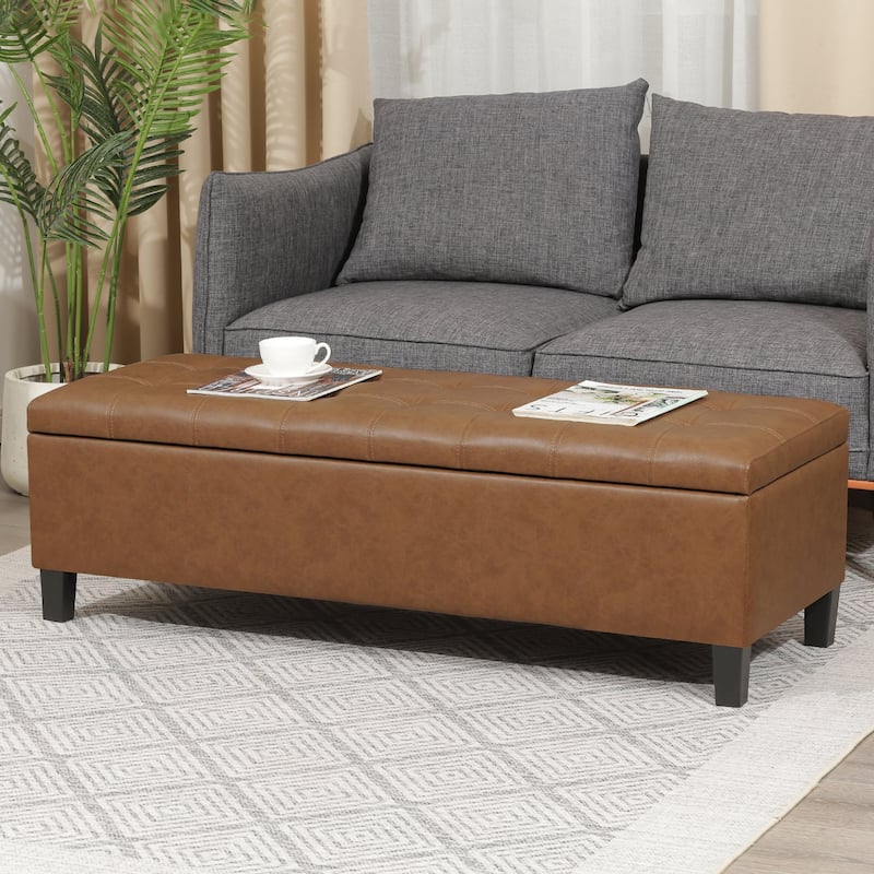 Adeco 50" Bonded Leather Storage Ottoman Bench