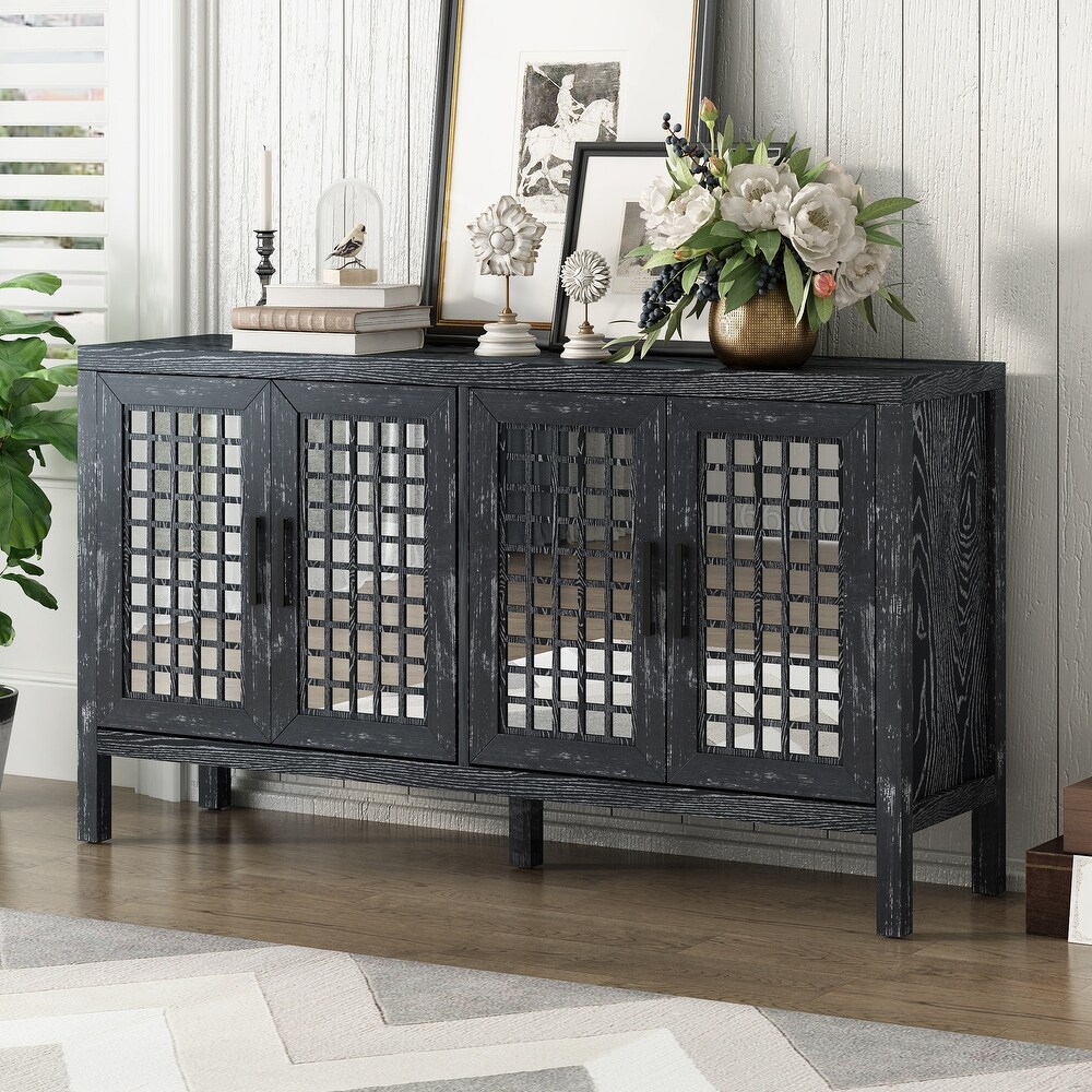 Black mirrored accent store cabinet