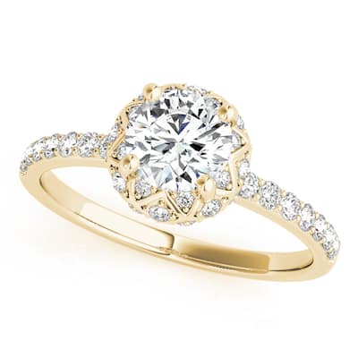Auriya 14k Yellow Gold Lab Grown Round Diamond Halo Engagement Ring 0.50 to 5.00 ct. tw. (F-G VS)