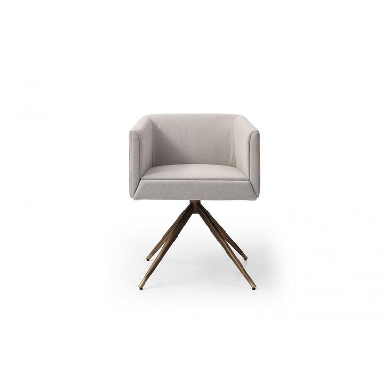 Light Gray And Brass Upholstered Fabric Dining Arm Chair
