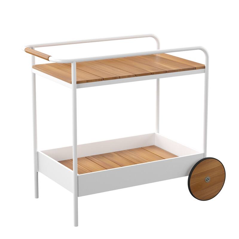 SEI Furniture Randy Natural Acaia Wood Outdoor Bar Cart w/ Storage