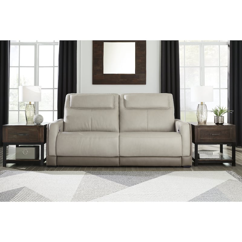 Signature Design by Ashley Battleville Silver 2 Seat Power Reclining Sofa with Adjustable Headrest - 85"W x 40"D x 43"H