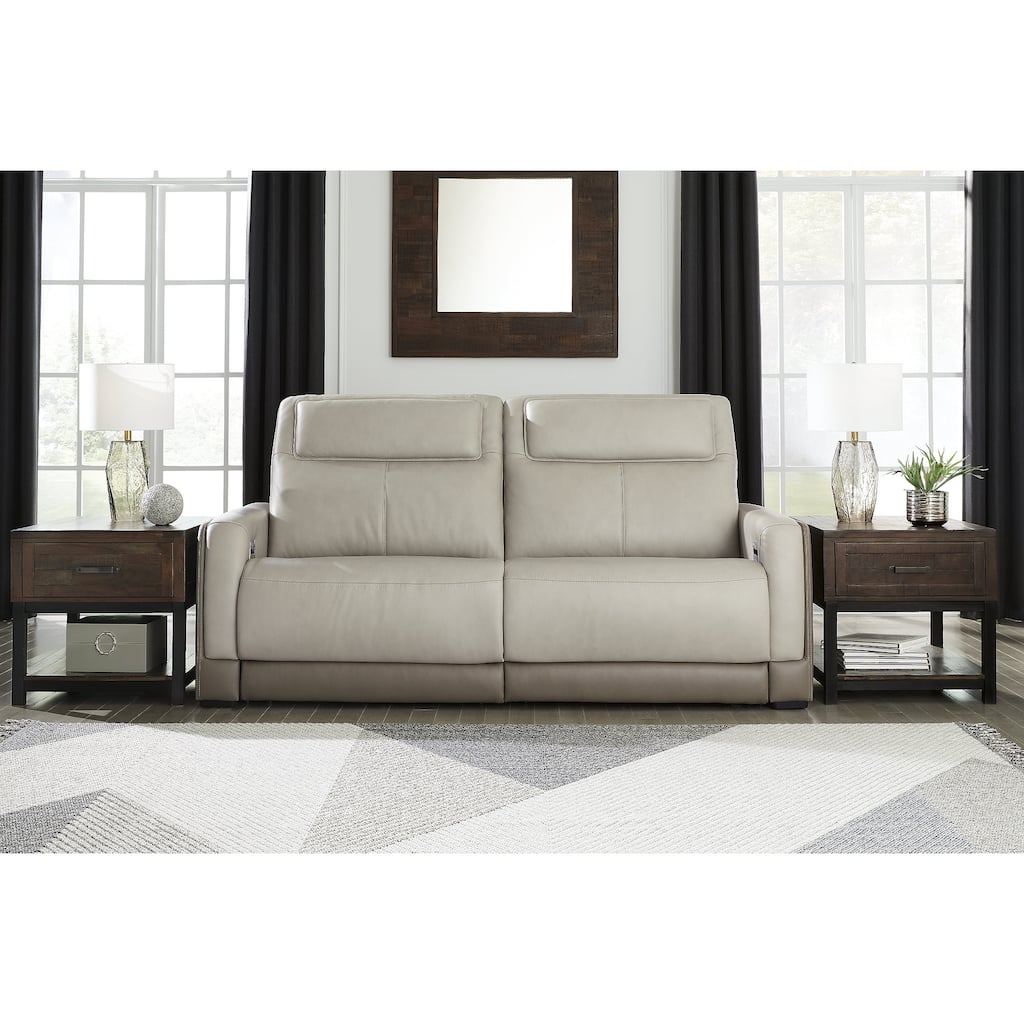 Signature Design by Ashley Battleville Silver 2 Seat Power Reclining Sofa with Adjustable Headrest - 85"W x 40"D x 43"H