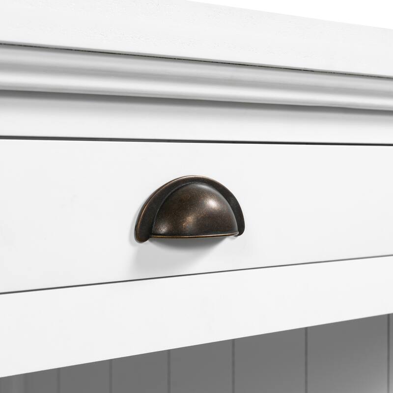 67-Inch Modern Executive Computer Desk with 2 Glass Doors Storage Cabinet & 3 Drawers