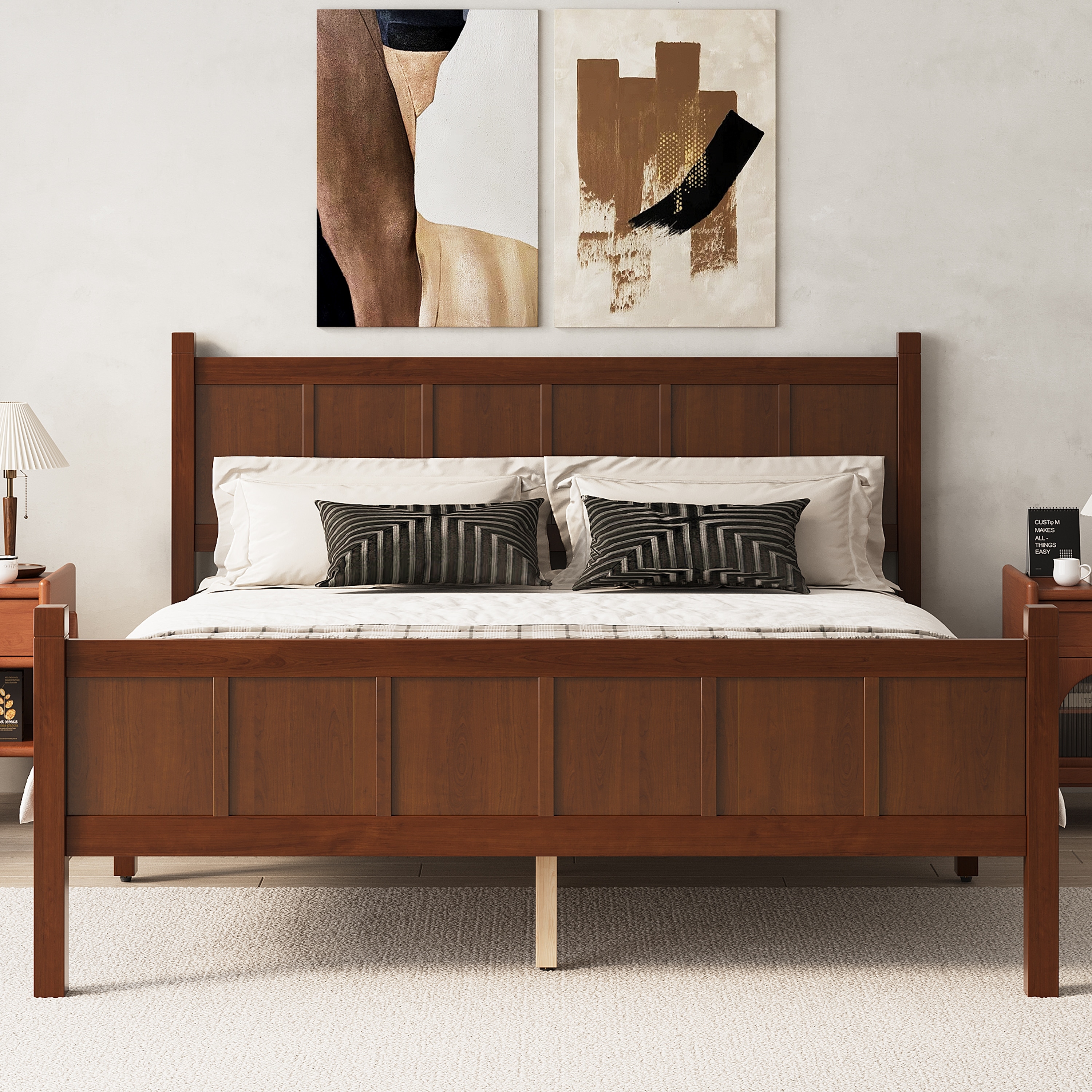 Queen Size Minimalist Modern Flat Panel Bed, Wood Grain Finish, Shaker & Farmhouse Style, Dark Walnut, Sleek Bedroom Furniture