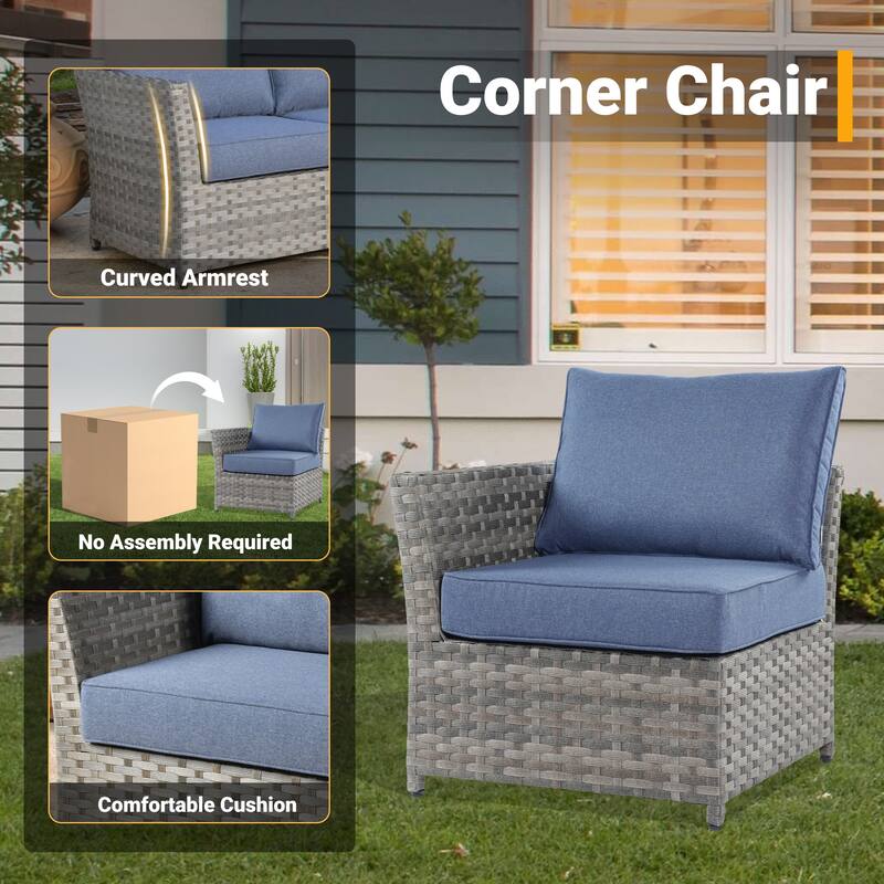 HOOOWOOO 13-piece Wicker Rattan Patio Sectional Conversation Set with Fire Pit