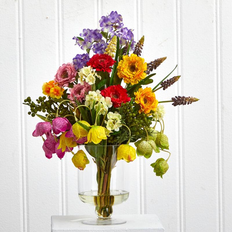Floral Table Arrangement Home Decor - Artificial Flowers Spring DÃ©cor Indoor Planter 12x12x16 - 16