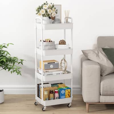4-Tier Rolling Storage Cart Utility Cart - 11.02"D x 15.35"W x 42.32"H