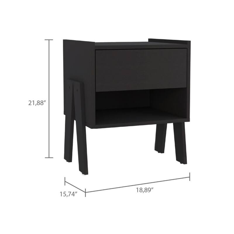 Nightstand with One Open Shelf and Four Legs, One Drawer