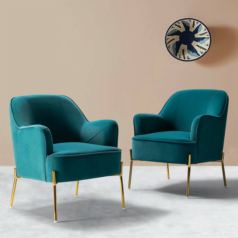 Marina Modern Velvet Accent Chair with Golden Legs Set of 2 by HULALA HOME - BLUE