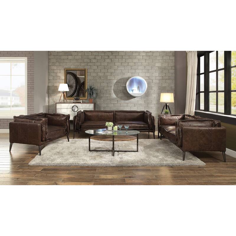 Andre Distress Chocolate Loveseat with Metal Tapered Leg
