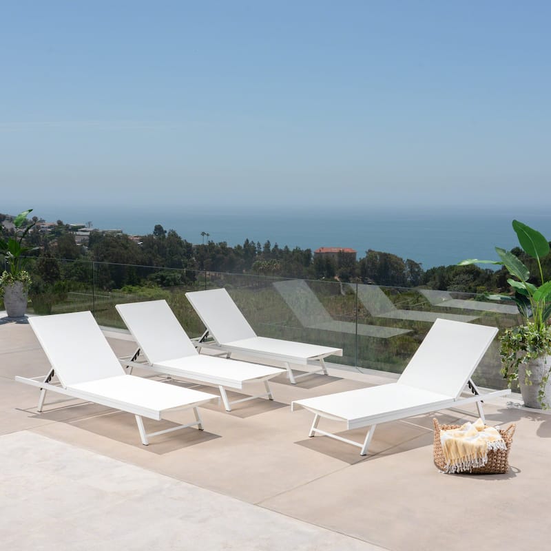 Salton Outdoor Aluminum Mesh-seat Chaise Lounge (Set of 4) by Christopher Knight Home