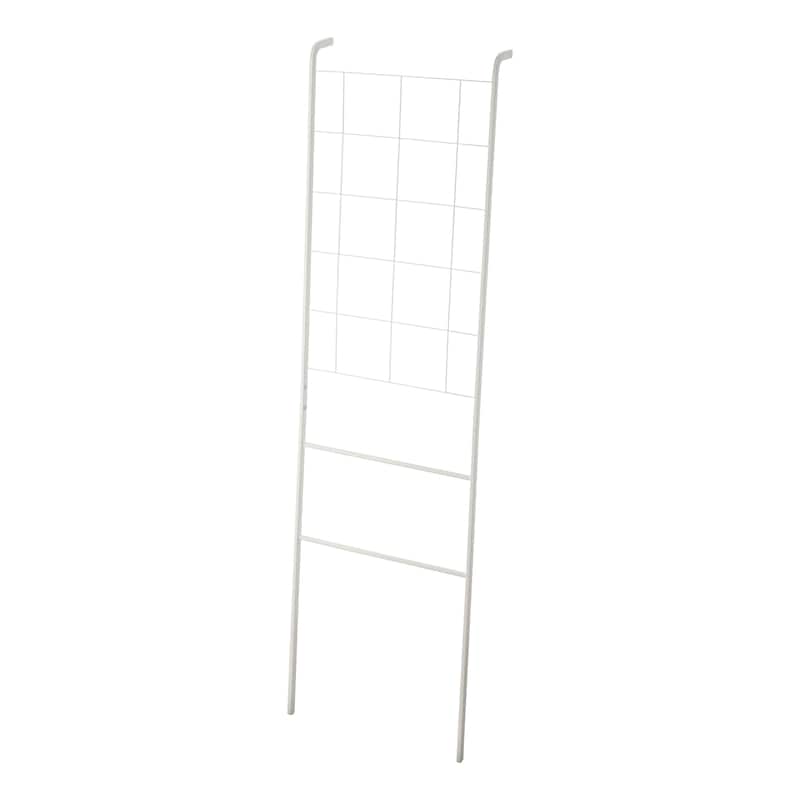 Yamazaki Home Leaning Ladder with Grid Panel, Steel, Holds 20.9 lbs - L 9.45 x W 17.72 x H 62.99 inches - White - L 9.45 x W 17.72 x H  62.99 inches
