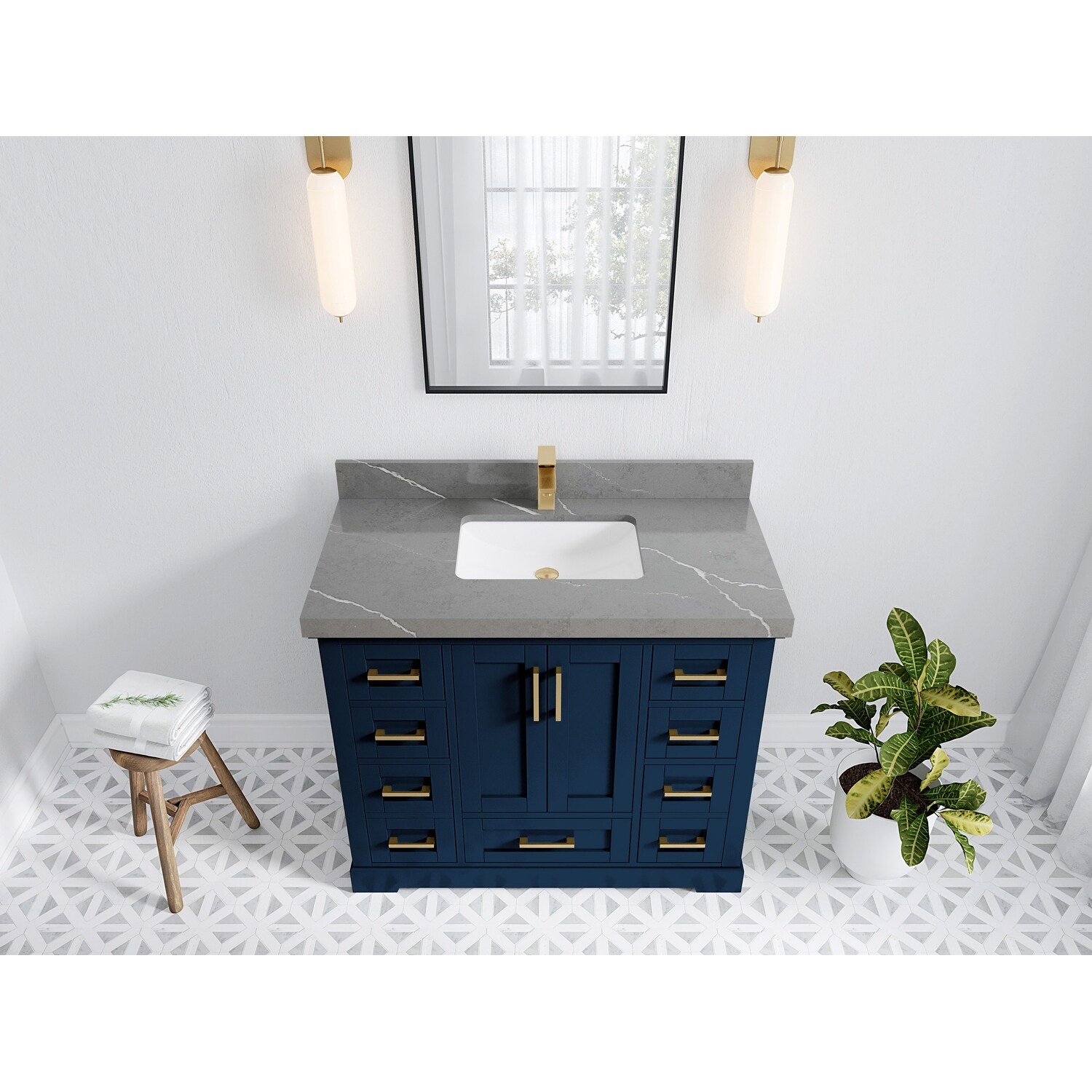 Willow Collection 42 in W x 22 in D x 36 in H Boston Single Bowl Sink Bathroom Vanity with Countertop